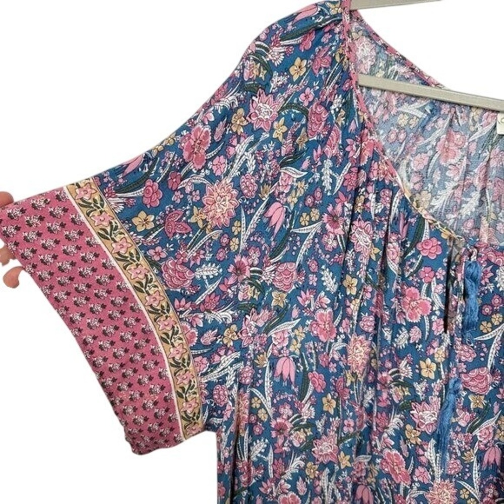 Cynthia Rowley Navy and Pink Floral Boho Blouse - Picture 4 of 5